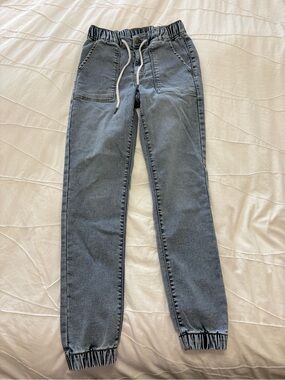 Casual Drawstring Jogger Jeans in Washed Blue-Gray
